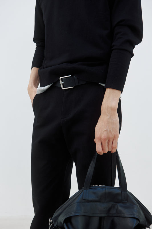 MEN'S SQUARE LEATHER BELT (SOFT BLACK)