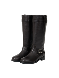 NOIR BUCKLE STRAP LEATHER BOOTS (ORGAN BROWN)