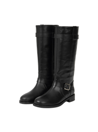 NOIR BUCKLE STRAP LEATHER BOOTS (SOFT BLACK)