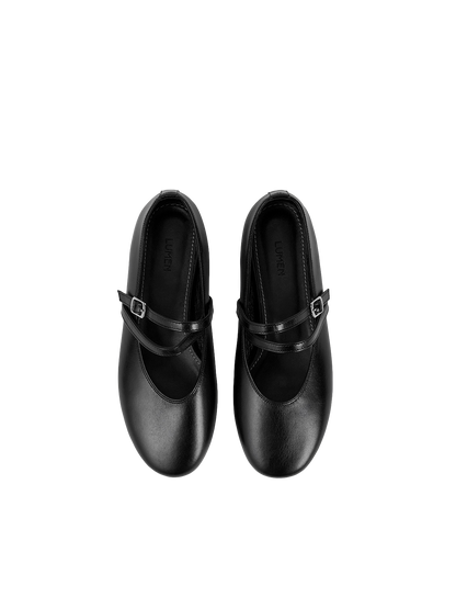 DOUBLE STRAP FLATS (SOFT BLACK)