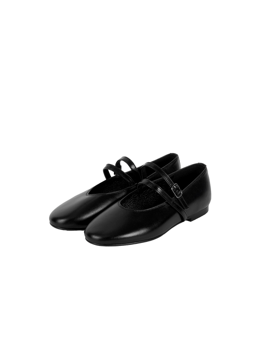 DOUBLE STRAP FLATS (SOFT BLACK)