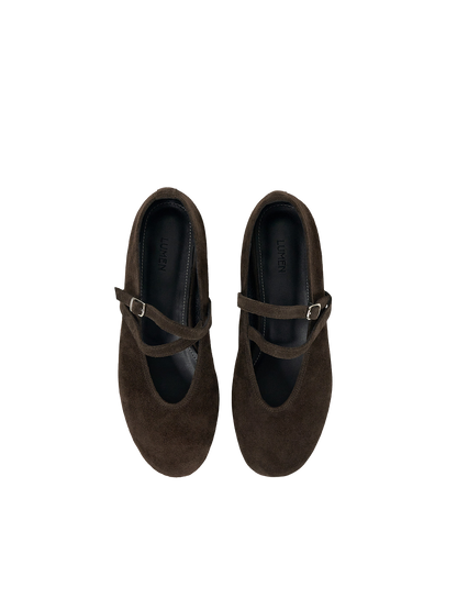 DOUBLE STRAP FLATS (SUEDE BROWN)