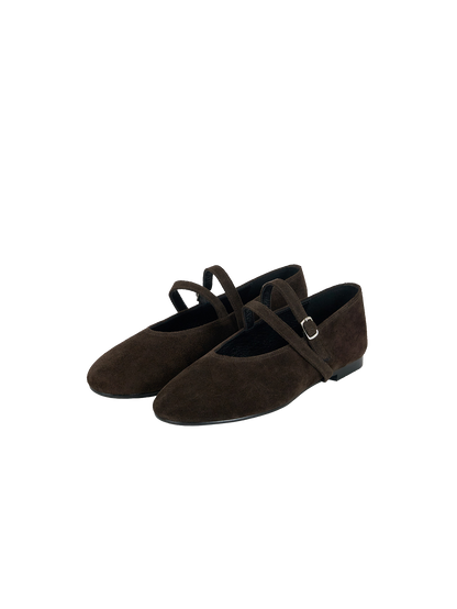 DOUBLE STRAP FLATS (SUEDE BROWN)