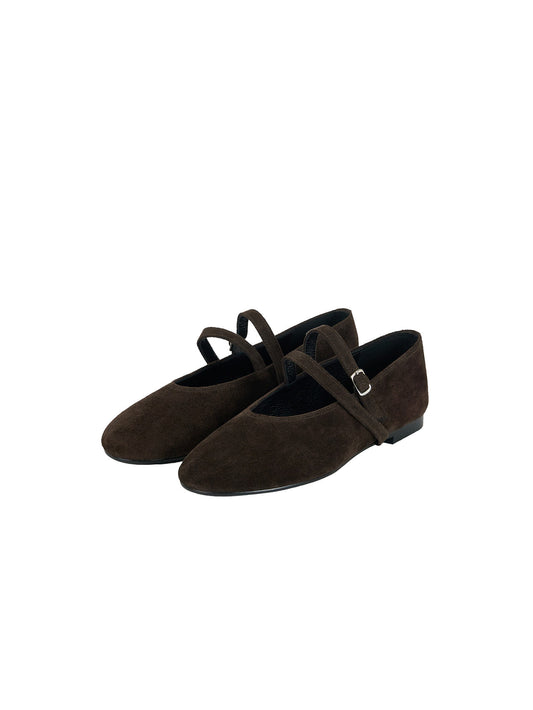 DOUBLE STRAP FLATS (SUEDE BROWN) - Atelier de LUMEN