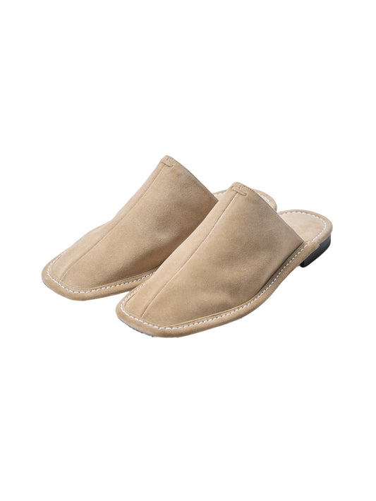 [LUMEN X IHNN] SQUARE TOE MULES (SUEDE SAND) - Atelier de LUMEN