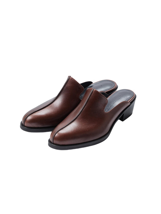 [LUMEN X IHNN] WESTERN HEELED MULES (OAK BROWN) - Atelier de LUMEN