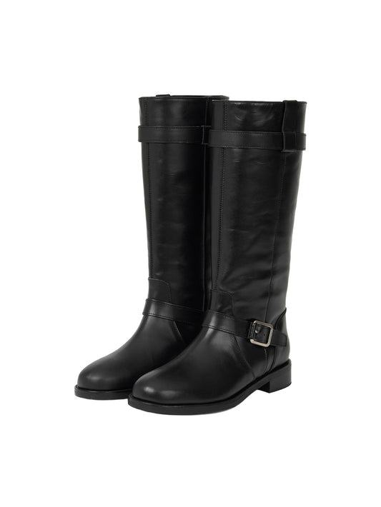 NOIR BUCKLE STRAP LEATHER BOOTS (SOFT BLACK) - Atelier de LUMEN
