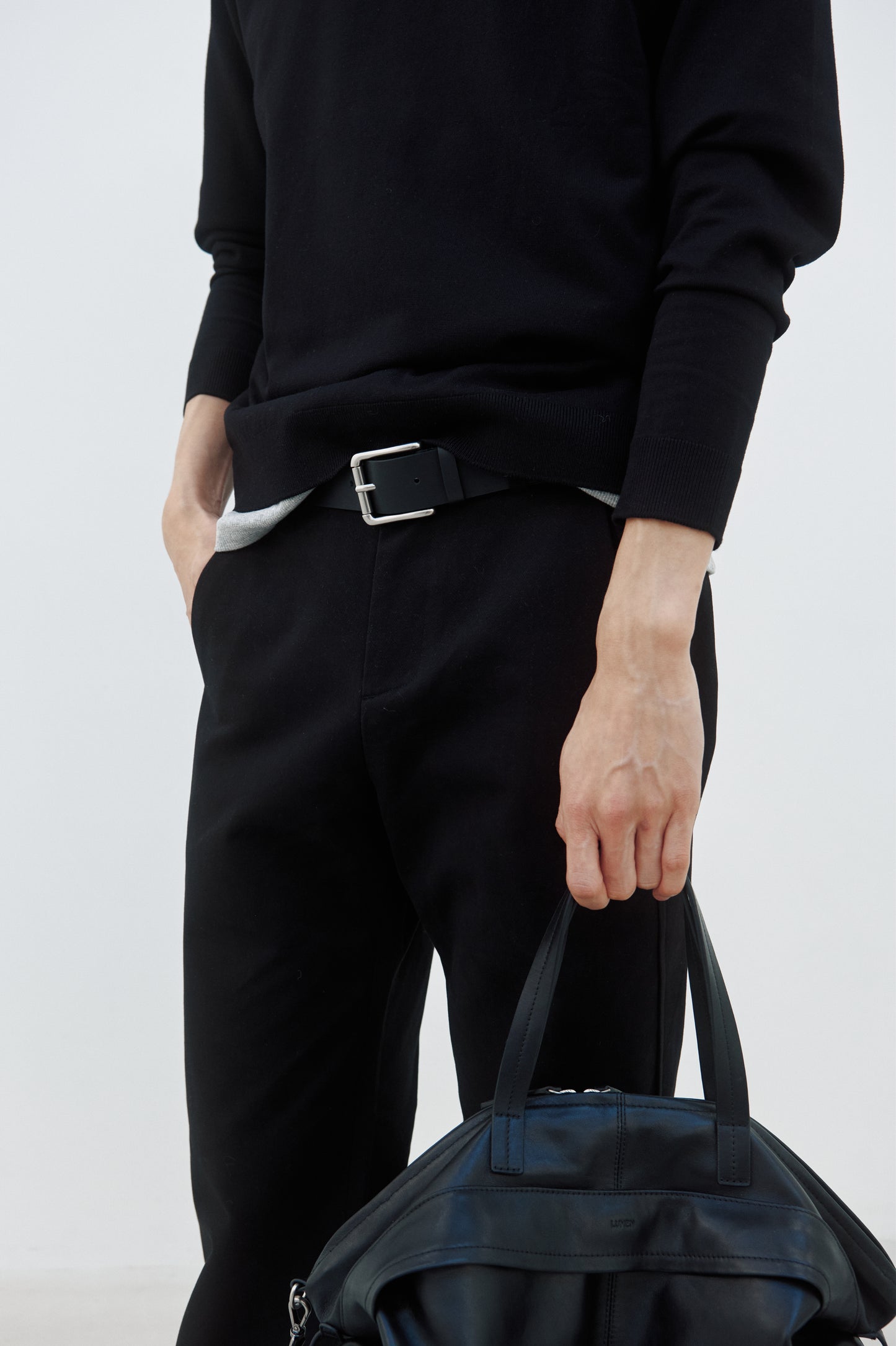 MEN'S SQUARE LEATHER BELT (SOFT BLACK)