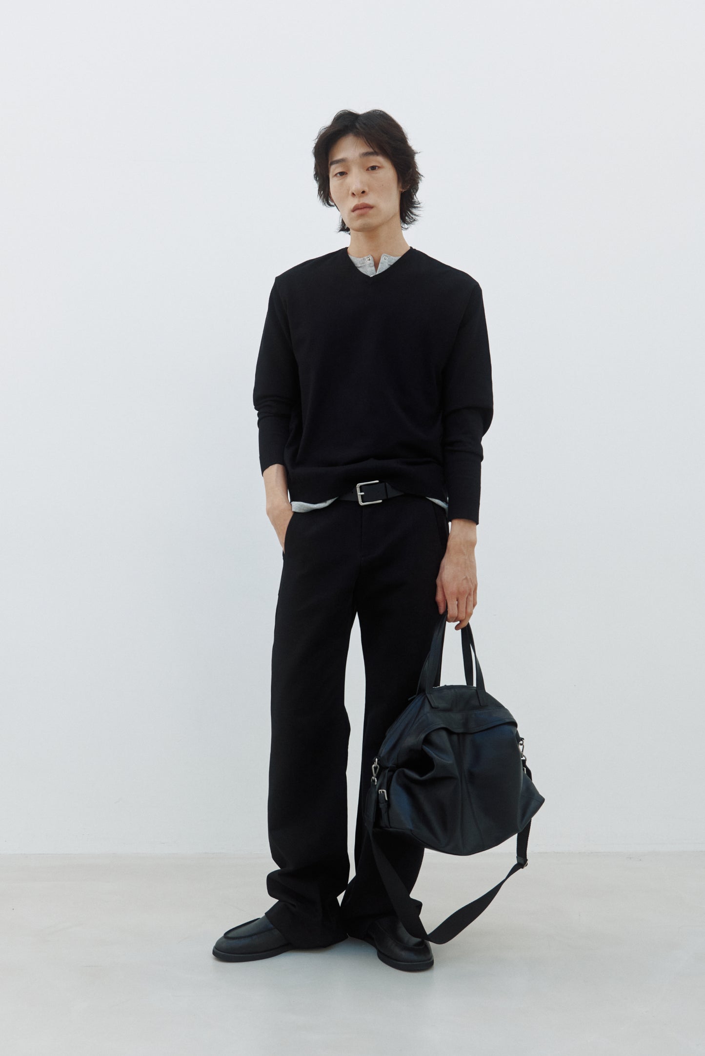MEN'S SQUARE LEATHER BELT (SOFT BLACK)