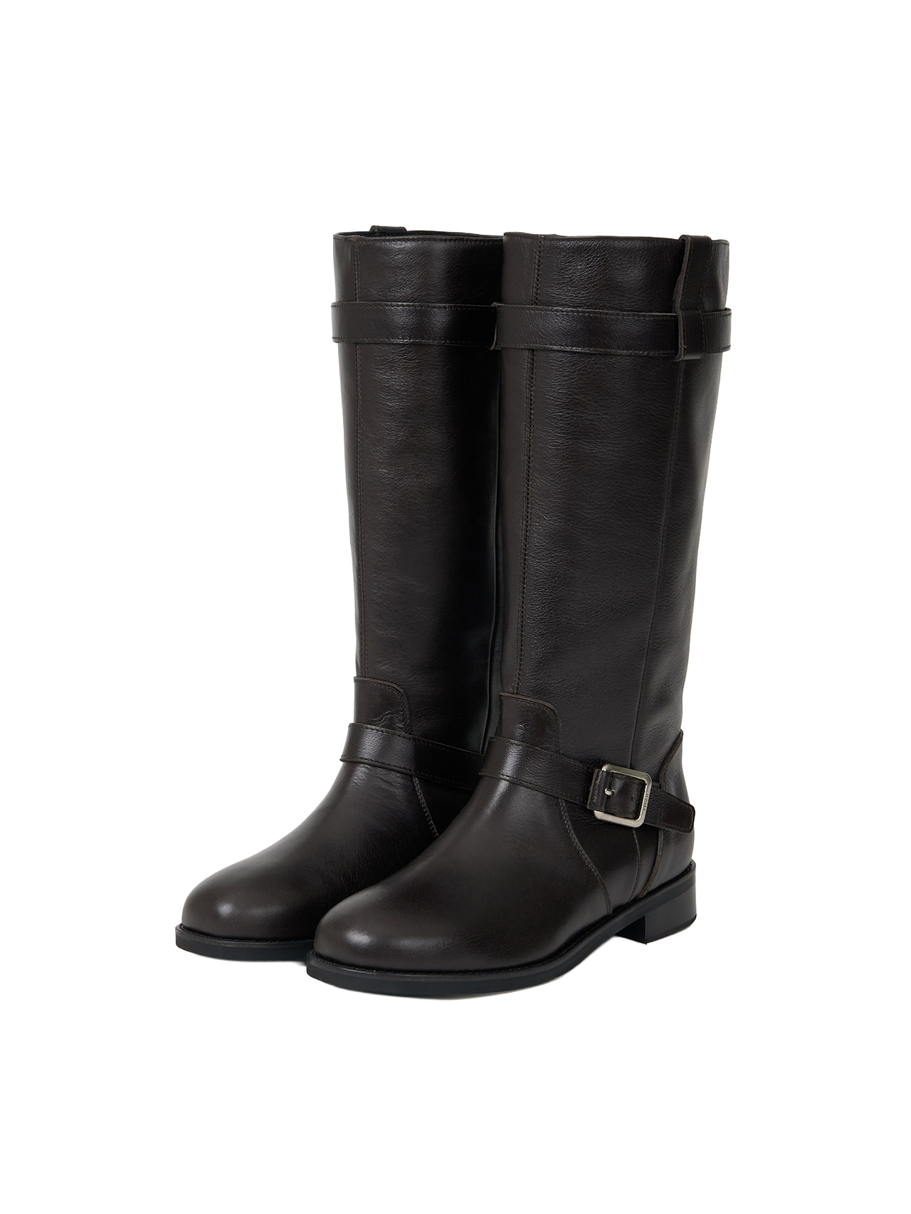 NOIR BUCKLE STRAP LEATHER BOOTS (ORGAN BROWN)
