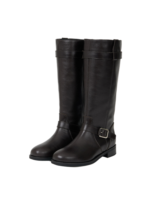 NOIR BUCKLE STRAP LEATHER BOOTS (ORGAN BROWN)