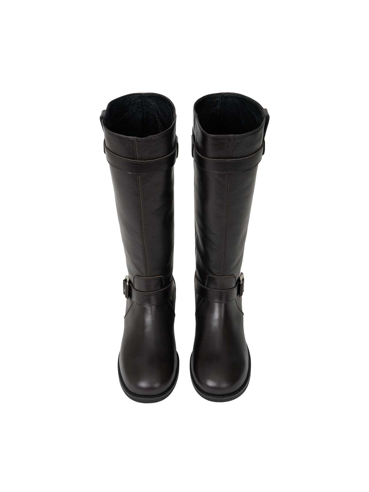 NOIR BUCKLE STRAP LEATHER BOOTS (ORGAN BROWN)