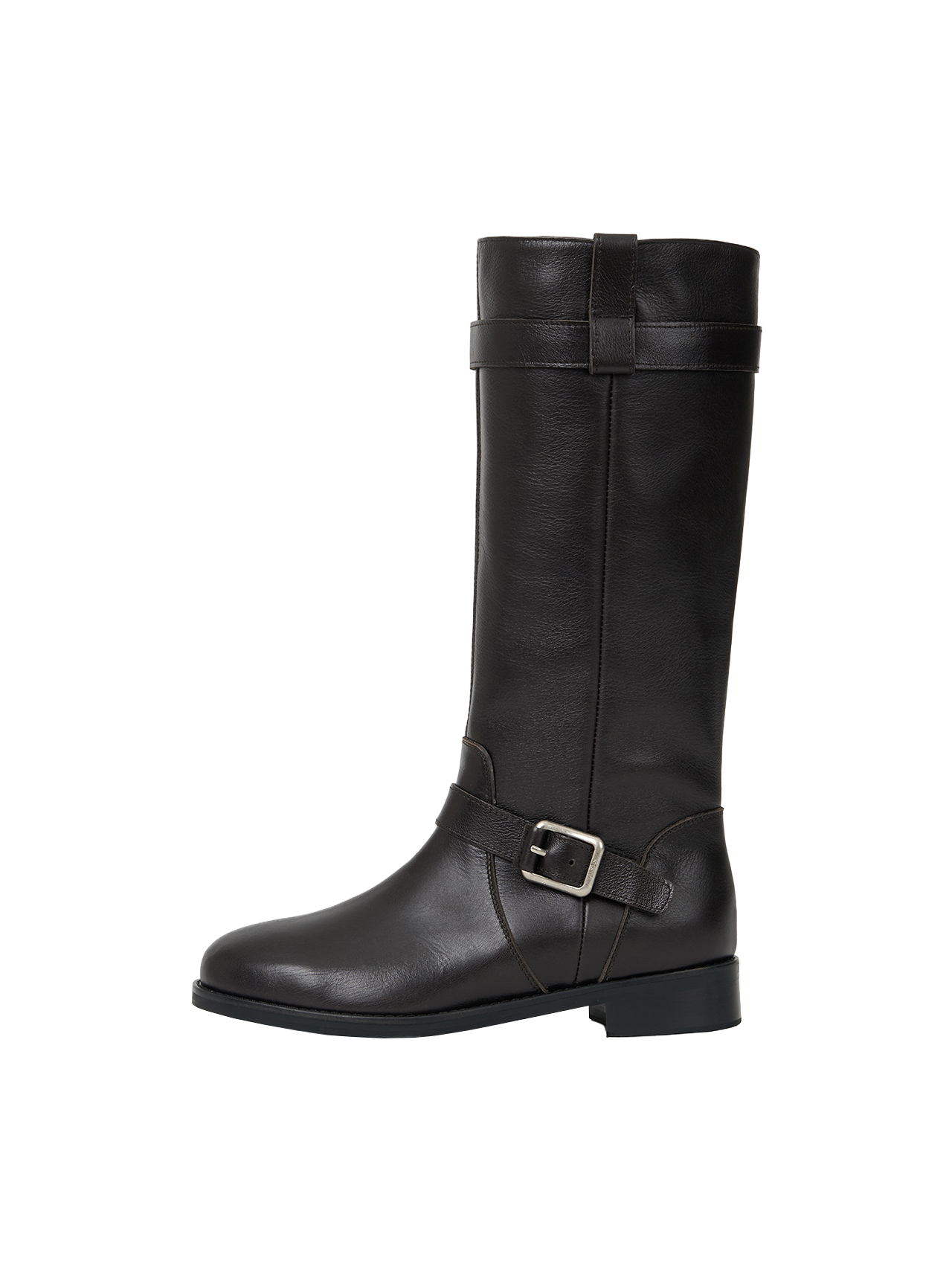 NOIR BUCKLE STRAP LEATHER BOOTS (ORGAN BROWN)