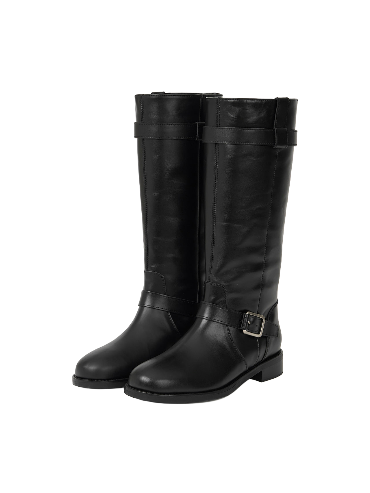 NOIR BUCKLE STRAP LEATHER BOOTS (SOFT BLACK)