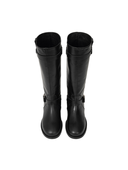 NOIR BUCKLE STRAP LEATHER BOOTS (SOFT BLACK)