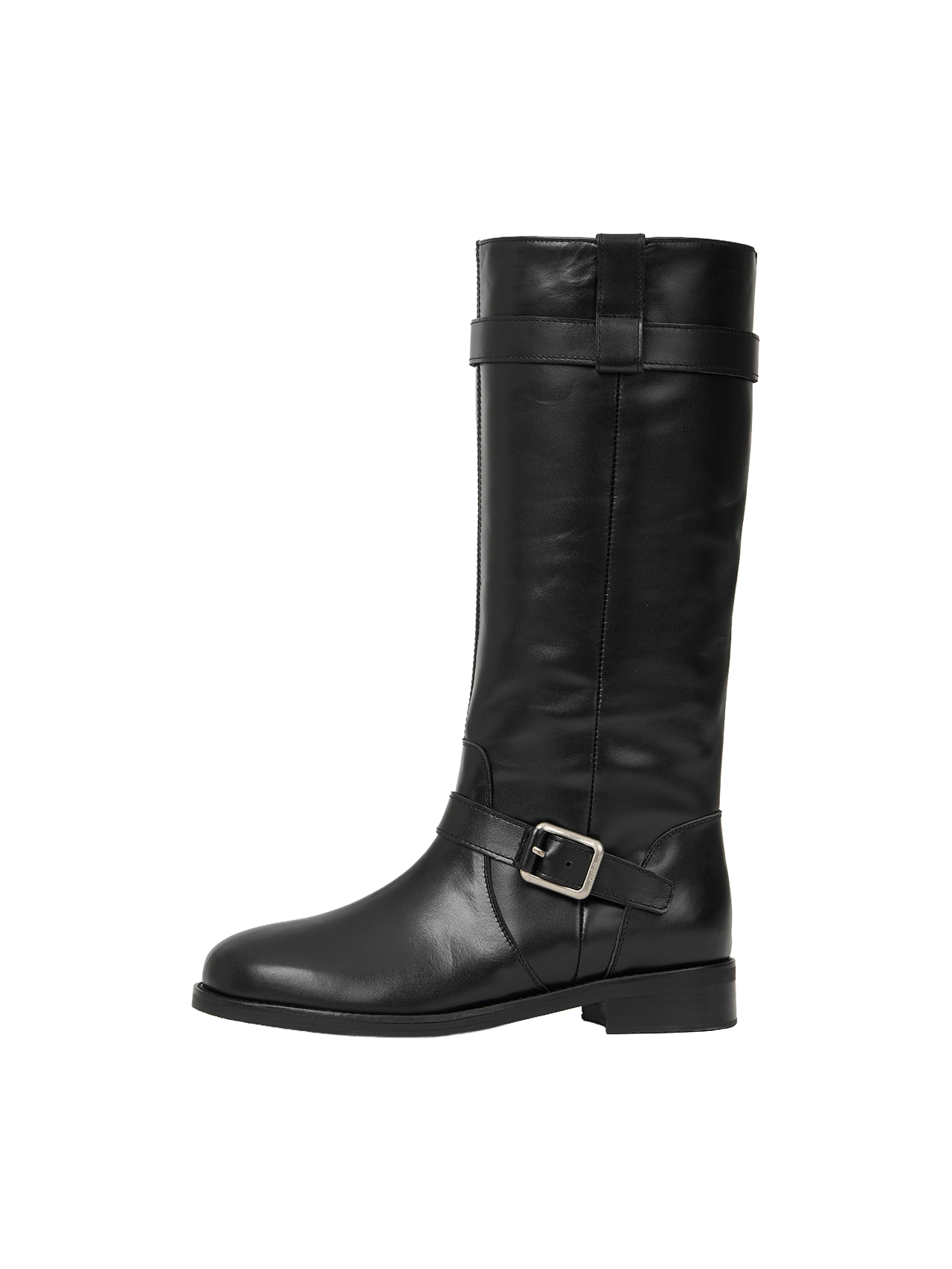 NOIR BUCKLE STRAP LEATHER BOOTS (SOFT BLACK)