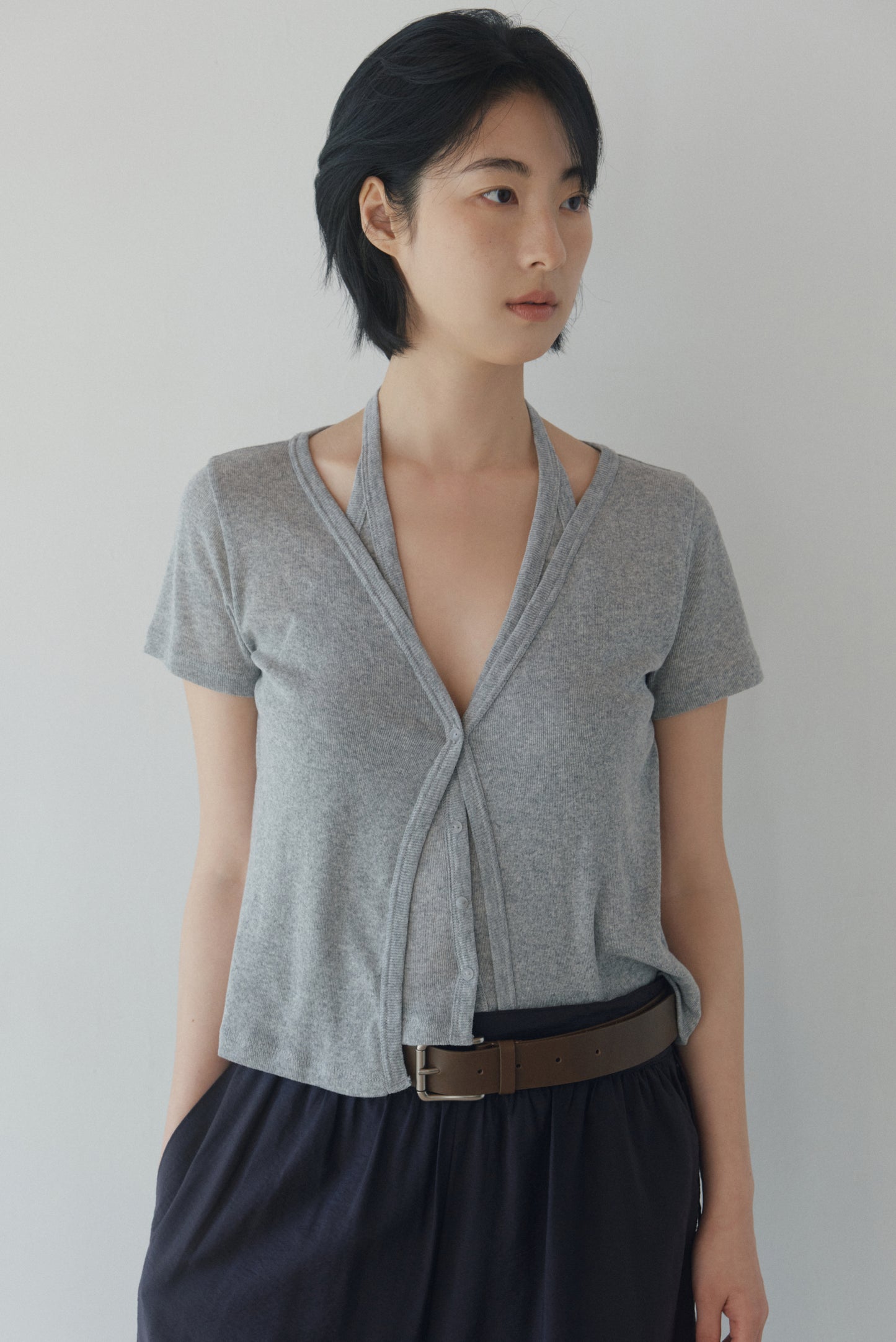 SQUARE LEATHER BELT (KHAKI BROWN)