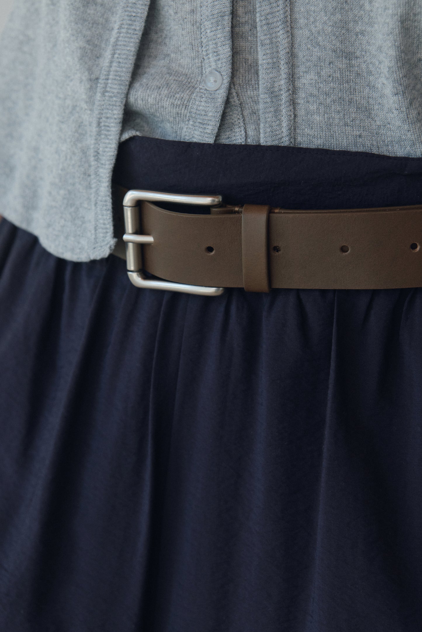 SQUARE LEATHER BELT (KHAKI BROWN)