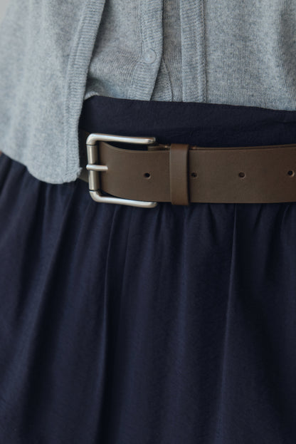 SQUARE LEATHER BELT (KHAKI BROWN)
